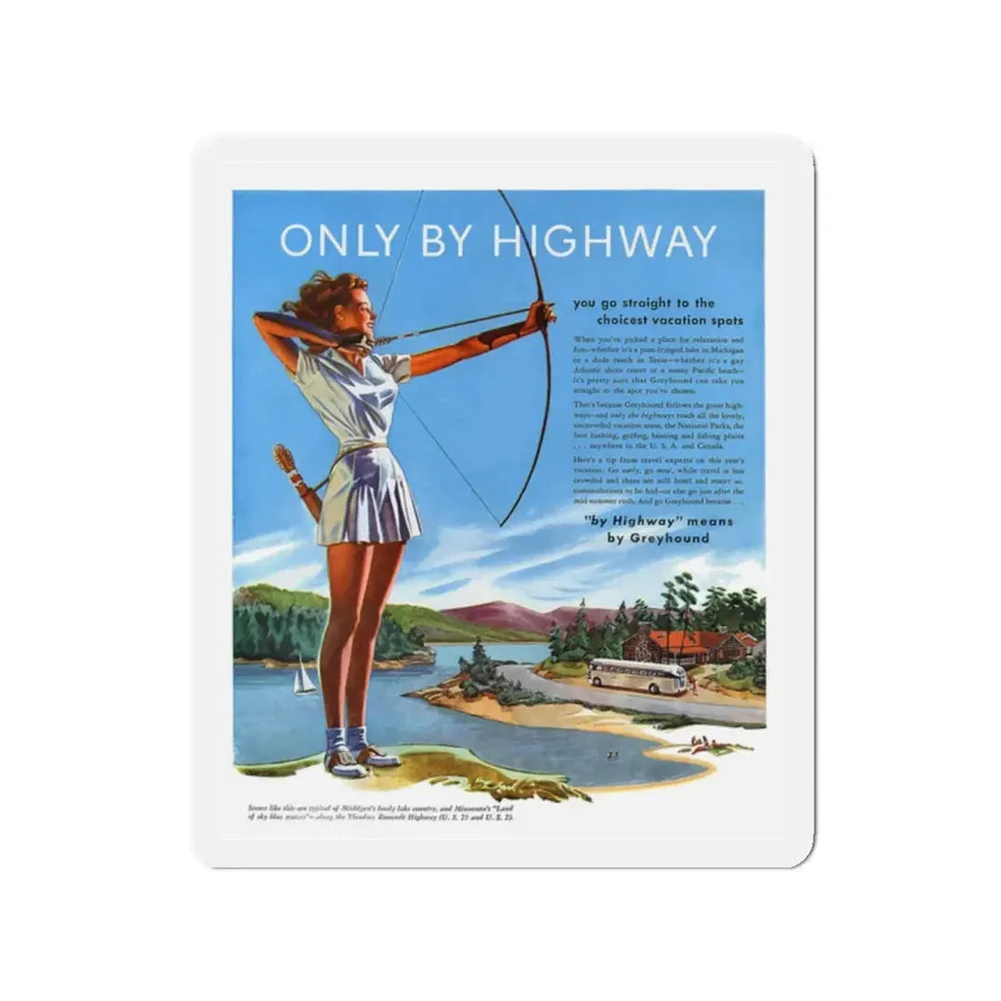 Only By Highway (1), Greyhound advertisement, 1946 (Magazine Illustration) Refrigerator Magnet 2 Inch - The Sticker Space