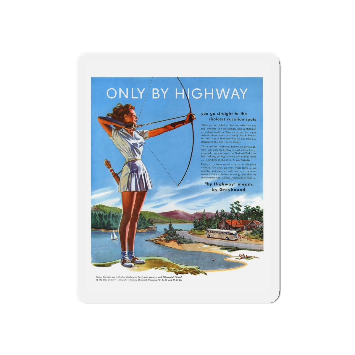 Only By Highway (1), Greyhound advertisement, 1946 (Magazine Illustration) Refrigerator Magnet-5" x 5"-The Sticker Space