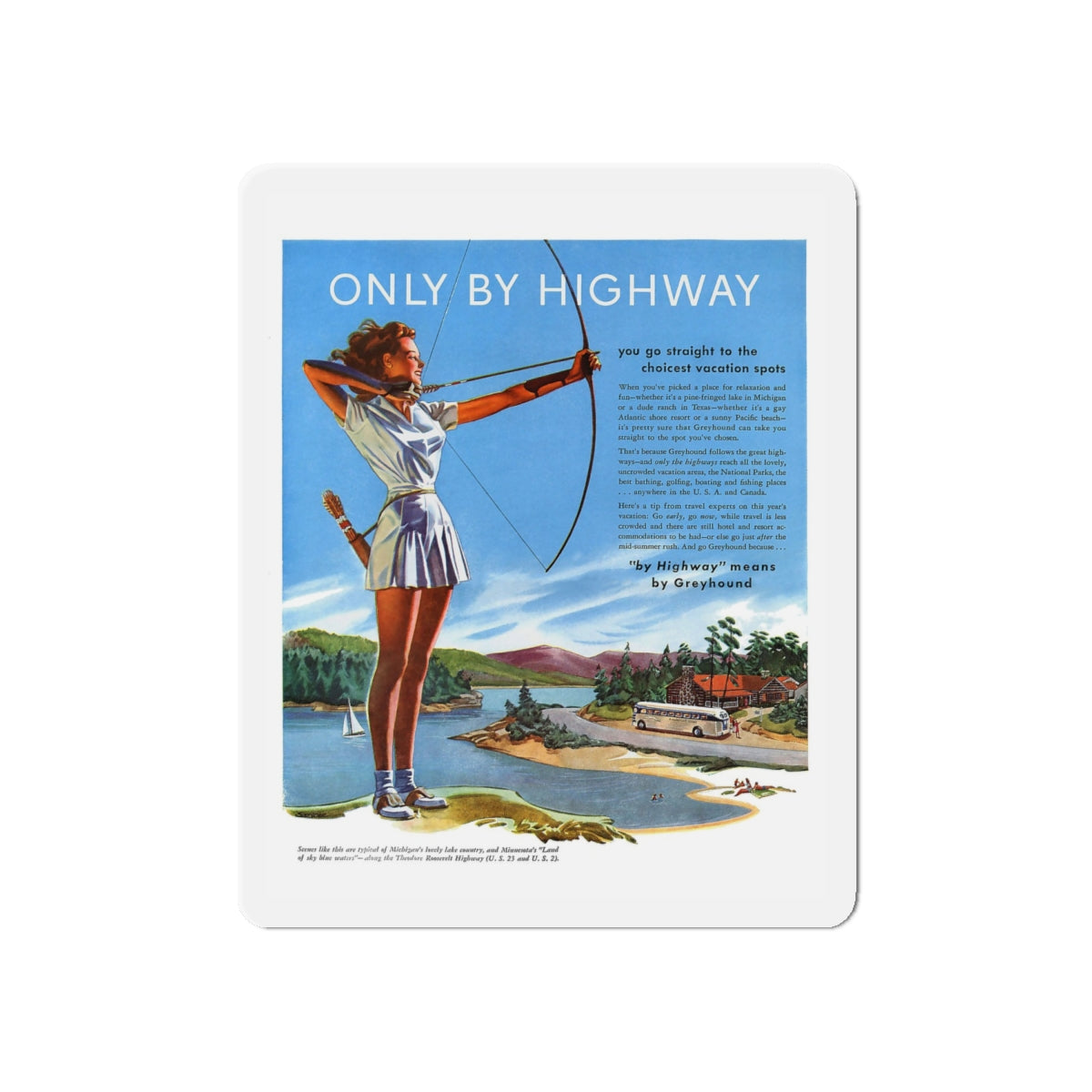 Only By Highway (1), Greyhound advertisement, 1946 (Magazine Illustration) Refrigerator Magnet-6 × 6"-The Sticker Space