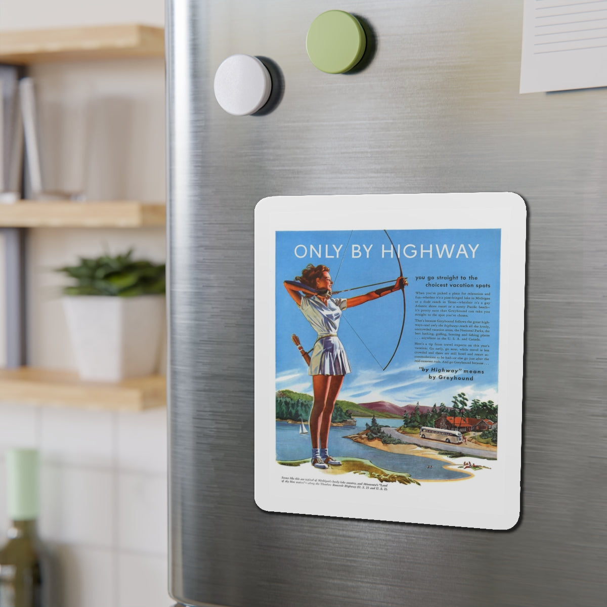 Only By Highway (1), Greyhound advertisement, 1946 (Magazine Illustration) Refrigerator Magnet-The Sticker Space