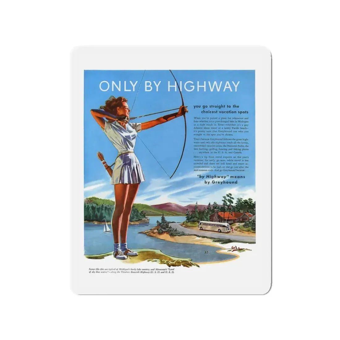 Only By Highway (1), Greyhound advertisement, 1946 (Magazine Illustration) Refrigerator Magnet - The Sticker Space