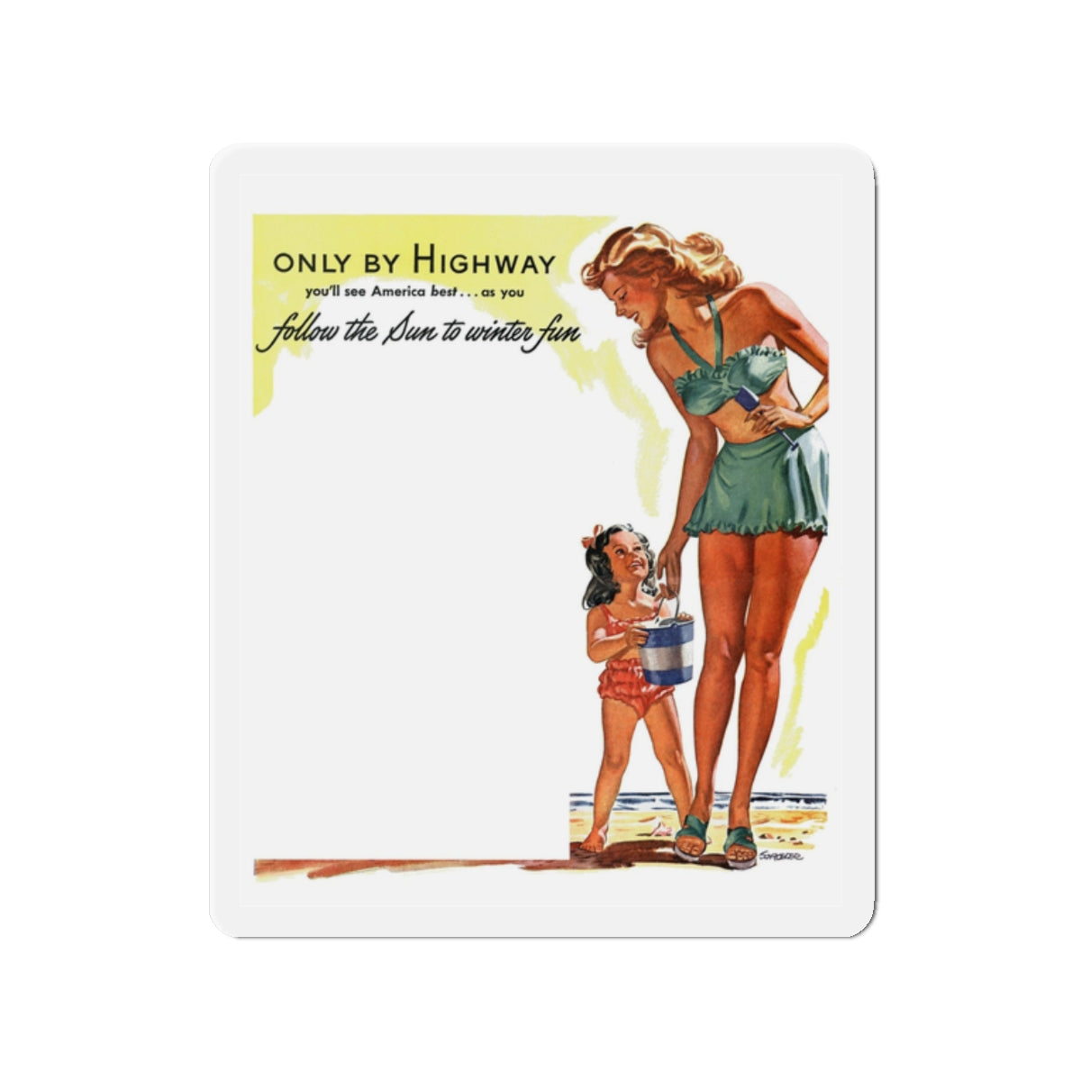 Only By Highway (2), Greyhound advertisement, 1946 (Magazine Illustration) Refrigerator Magnet-2" x 2"-The Sticker Space