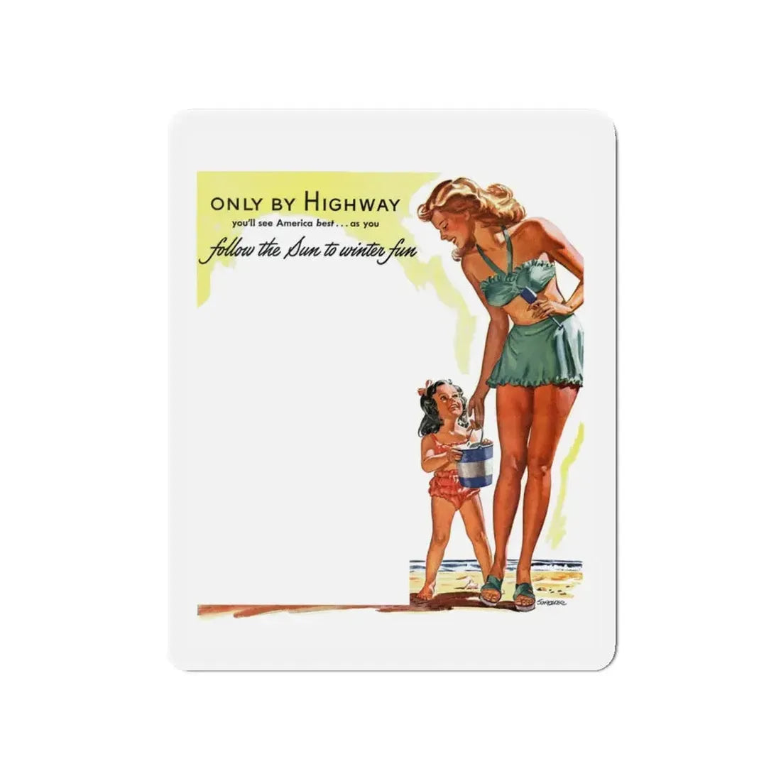 Only By Highway (2), Greyhound advertisement, 1946 (Magazine Illustration) Refrigerator Magnet 4 Inch - The Sticker Space