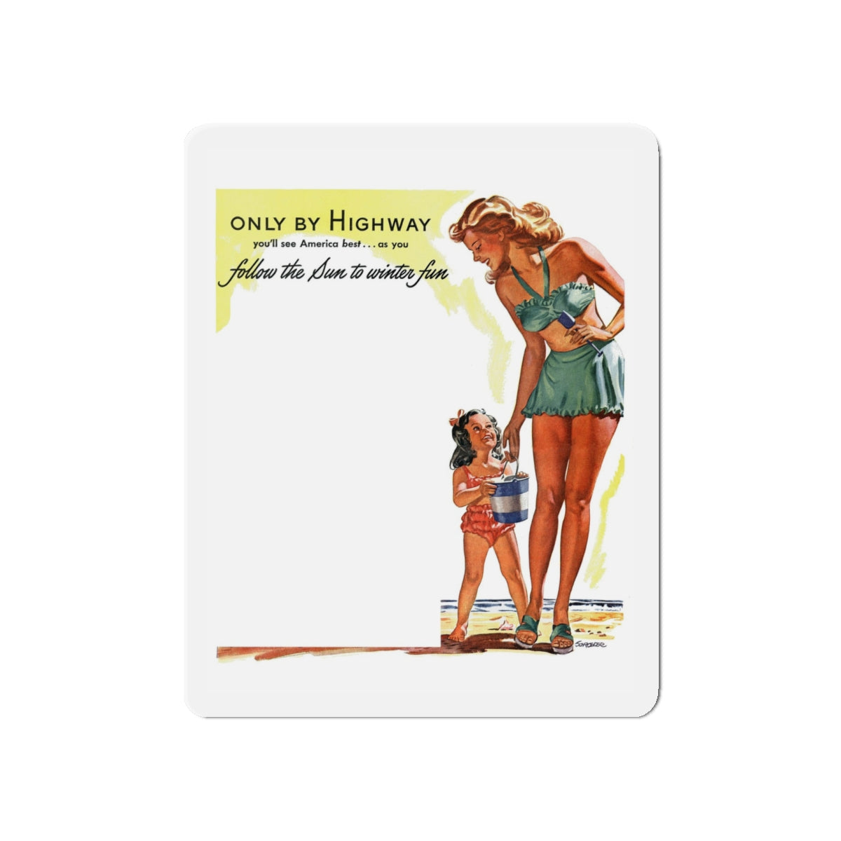 Only By Highway (2), Greyhound advertisement, 1946 (Magazine Illustration) Refrigerator Magnet-5" x 5"-The Sticker Space