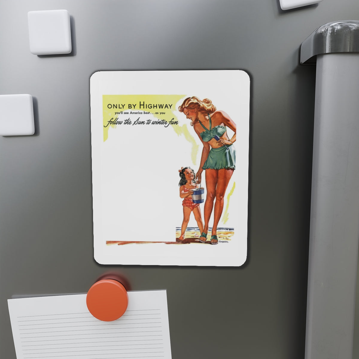 Only By Highway (2), Greyhound advertisement, 1946 (Magazine Illustration) Refrigerator Magnet-The Sticker Space