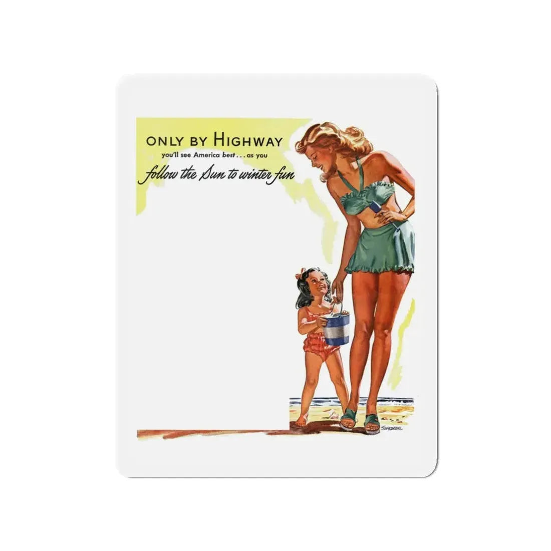 Only By Highway (2), Greyhound advertisement, 1946 (Magazine Illustration) Refrigerator Magnet - The Sticker Space