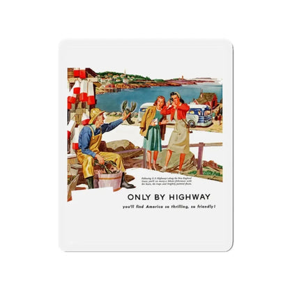 Only By Highway (3), Greyhound advertisement, 1946 (Magazine Illustration) Refrigerator Magnet 2 Inch - The Sticker Space