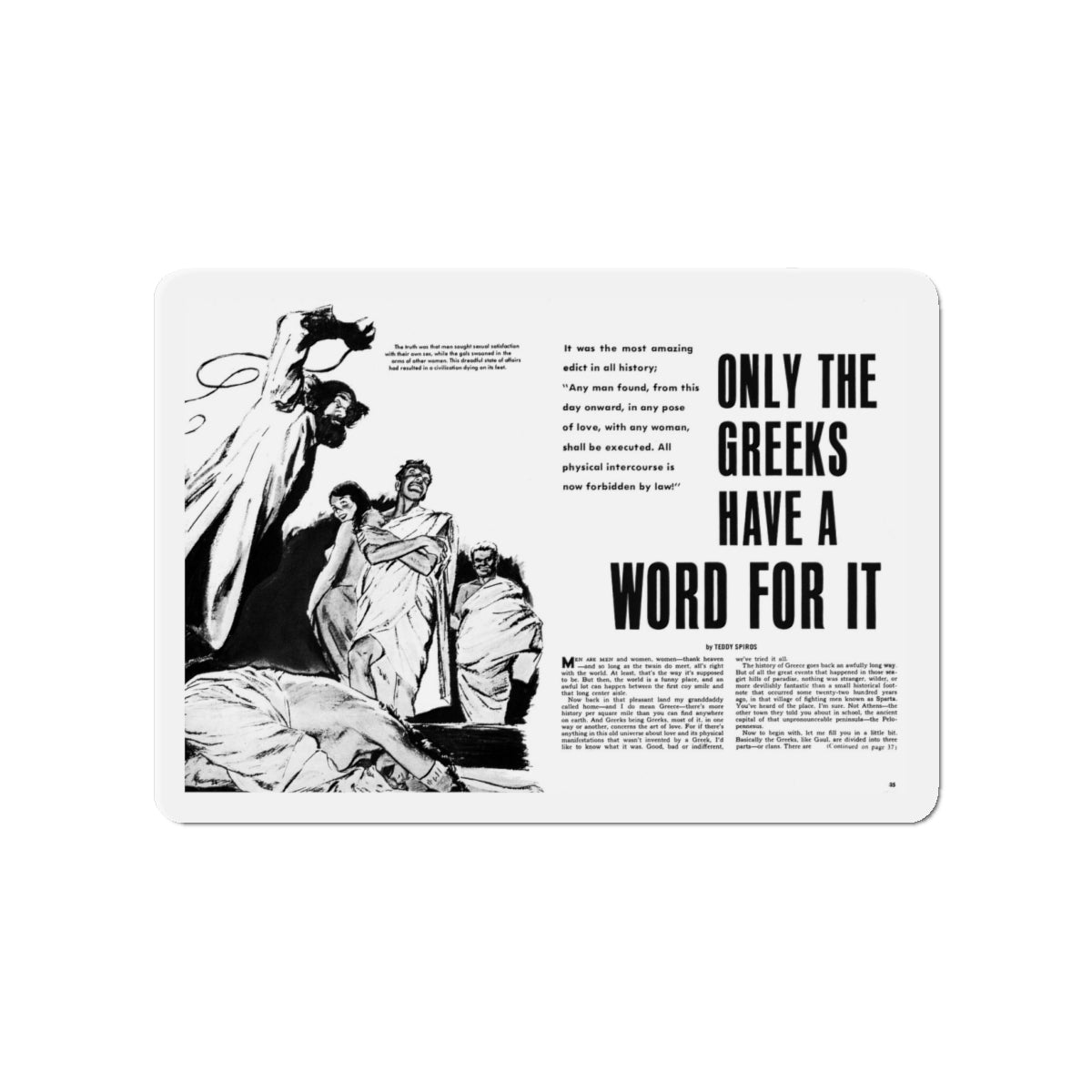 Only The Greeks Have A Word For It, True Men Stories, Deember 1971 (Magazine Illustration) Refrigerator Magnet-4" x 4"-The Sticker Space