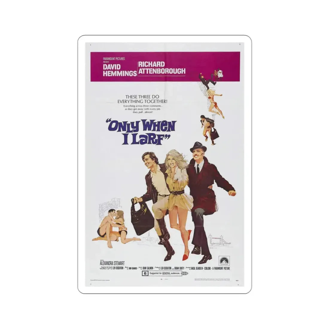 Only When I Larf 1969 Movie Poster STICKER Vinyl Die-Cut Decal - The Sticker Space