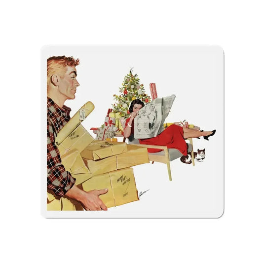 Open Before Christmas, Women's Home Companion, December 1956 (Magazine Illustration) Refrigerator Magnet 6 Inch - The Sticker Space