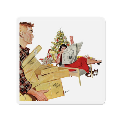 Open Before Christmas, Women's Home Companion, December 1956 (Magazine Illustration) Refrigerator Magnet-2" x 2"-The Sticker Space