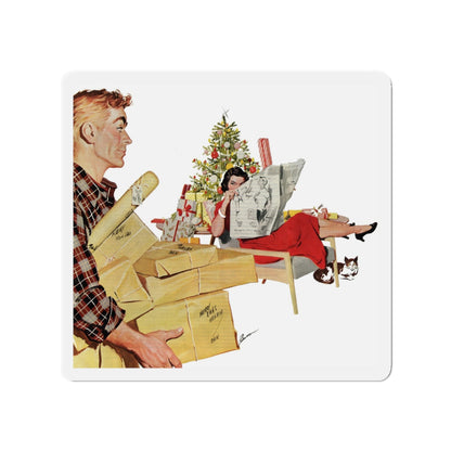 Open Before Christmas, Women's Home Companion, December 1956 (Magazine Illustration) Refrigerator Magnet-3" x 3"-The Sticker Space