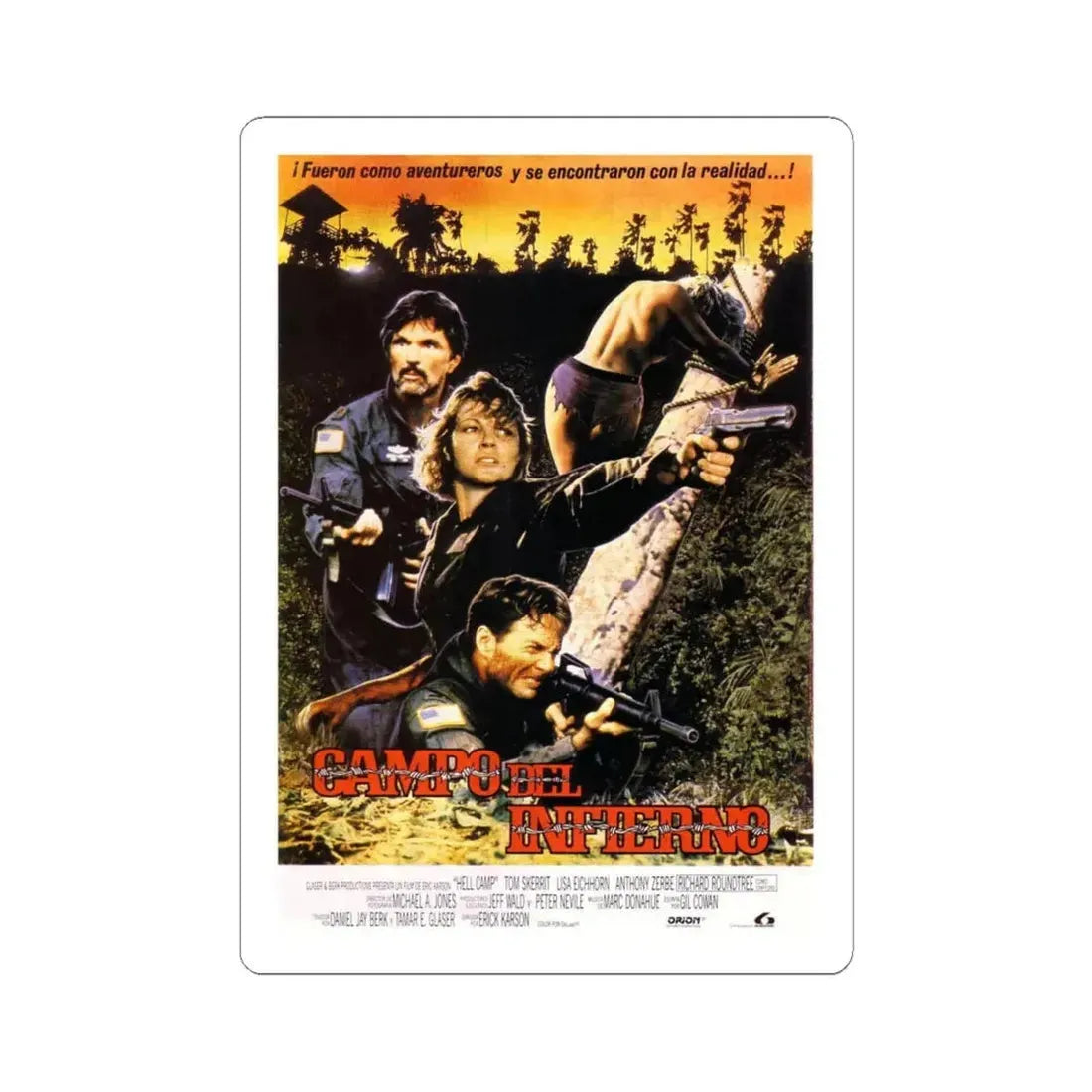 OPPOSING FORCE (HELL CAMP) 1986 Movie Poster - STICKER Vinyl Kiss-Cut Decal 4 Inch White - The Sticker Space