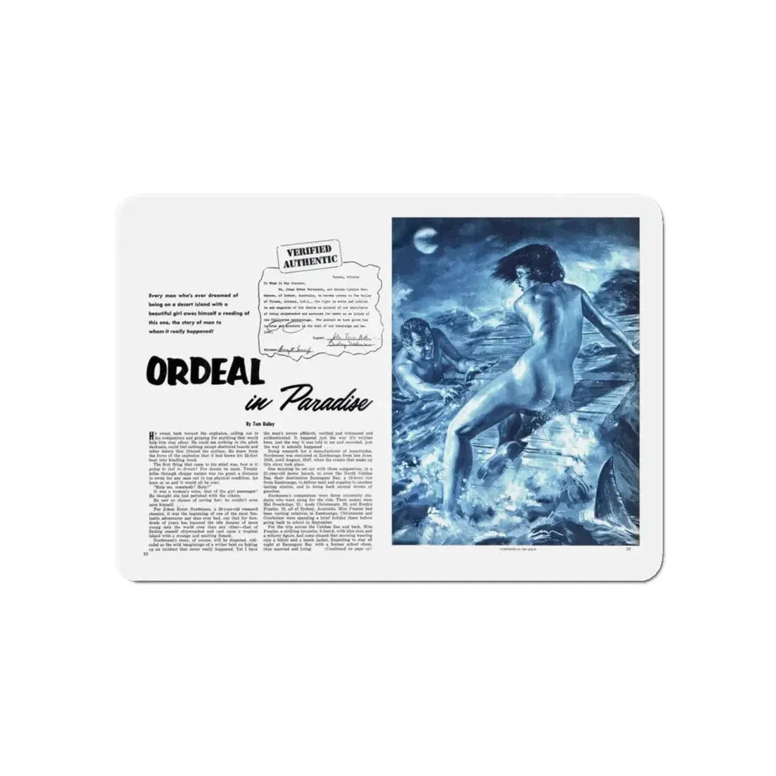 Ordeal in Paradise, Bluebook for Men, February 1961 (Magazine Illustration) Refrigerator Magnet - The Sticker Space