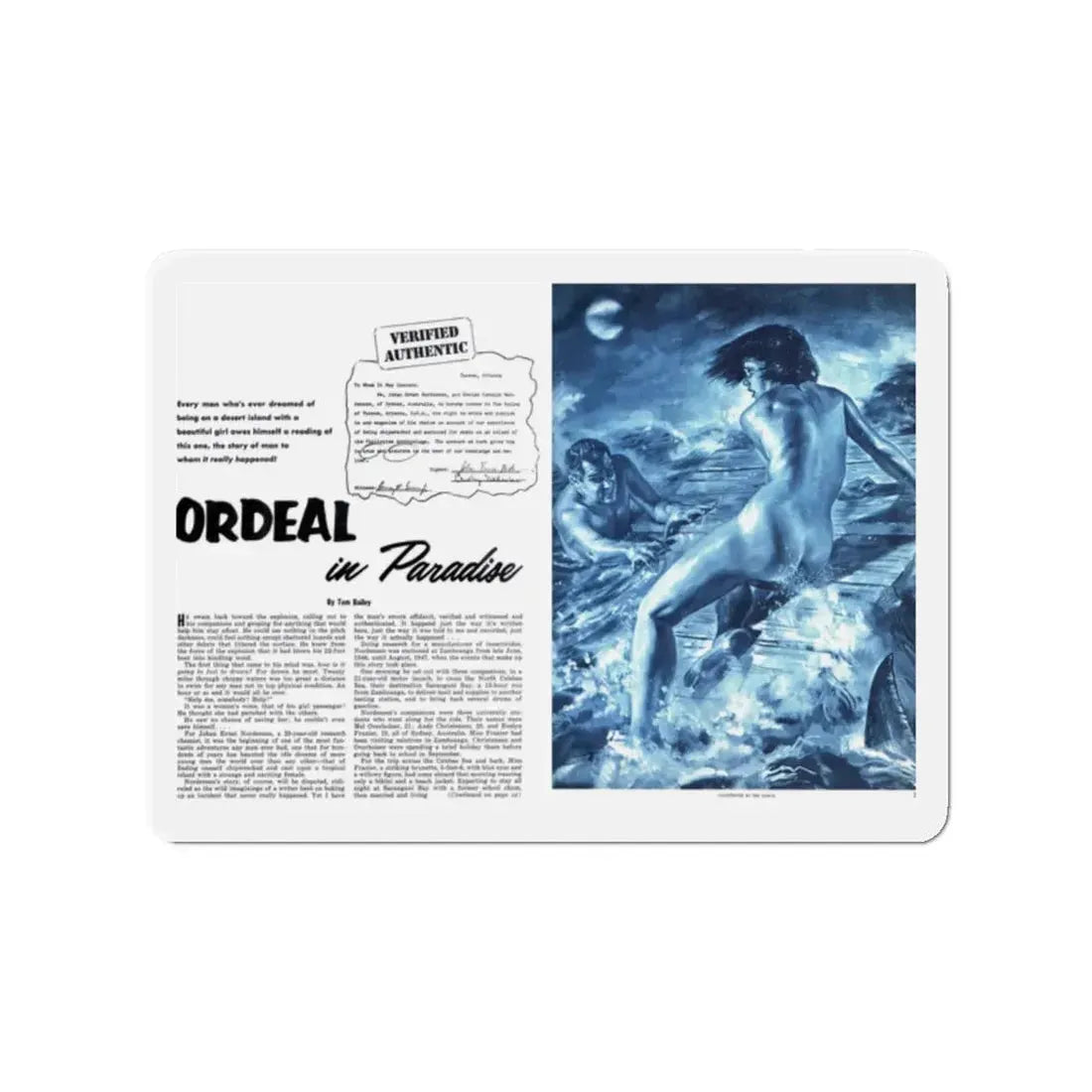 Ordeal in Paradise, Bluebook for Men, February 1961 (Magazine Illustration) Refrigerator Magnet - The Sticker Space