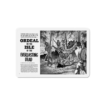 Ordeal on the Isle of the Everlasting Dead, Man's Life, July 1962 (Magazine Illustration) Refrigerator Magnet 5 Inch - The Sticker Space