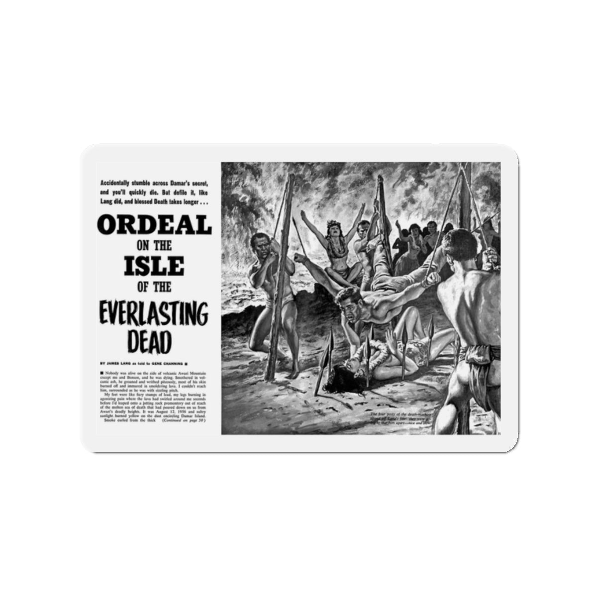 Ordeal on the Isle of the Everlasting Dead, Man's Life, July 1962 (Magazine Illustration) Refrigerator Magnet-2" x 2"-The Sticker Space