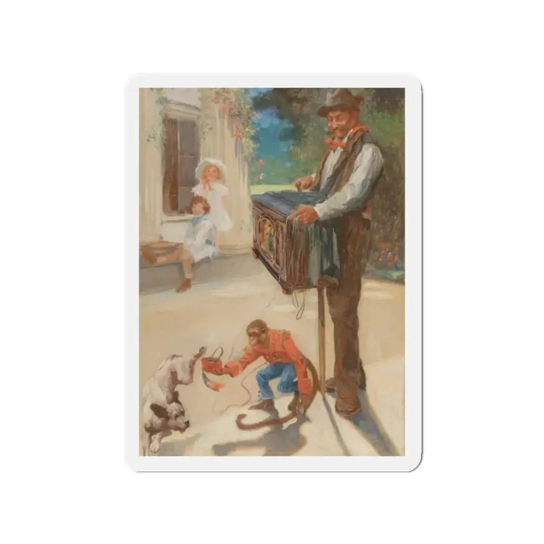 Organ Grinder with Monkey, undated advertisement (Magazine Illustration) Refrigerator Magnet 2 Inch - The Sticker Space
