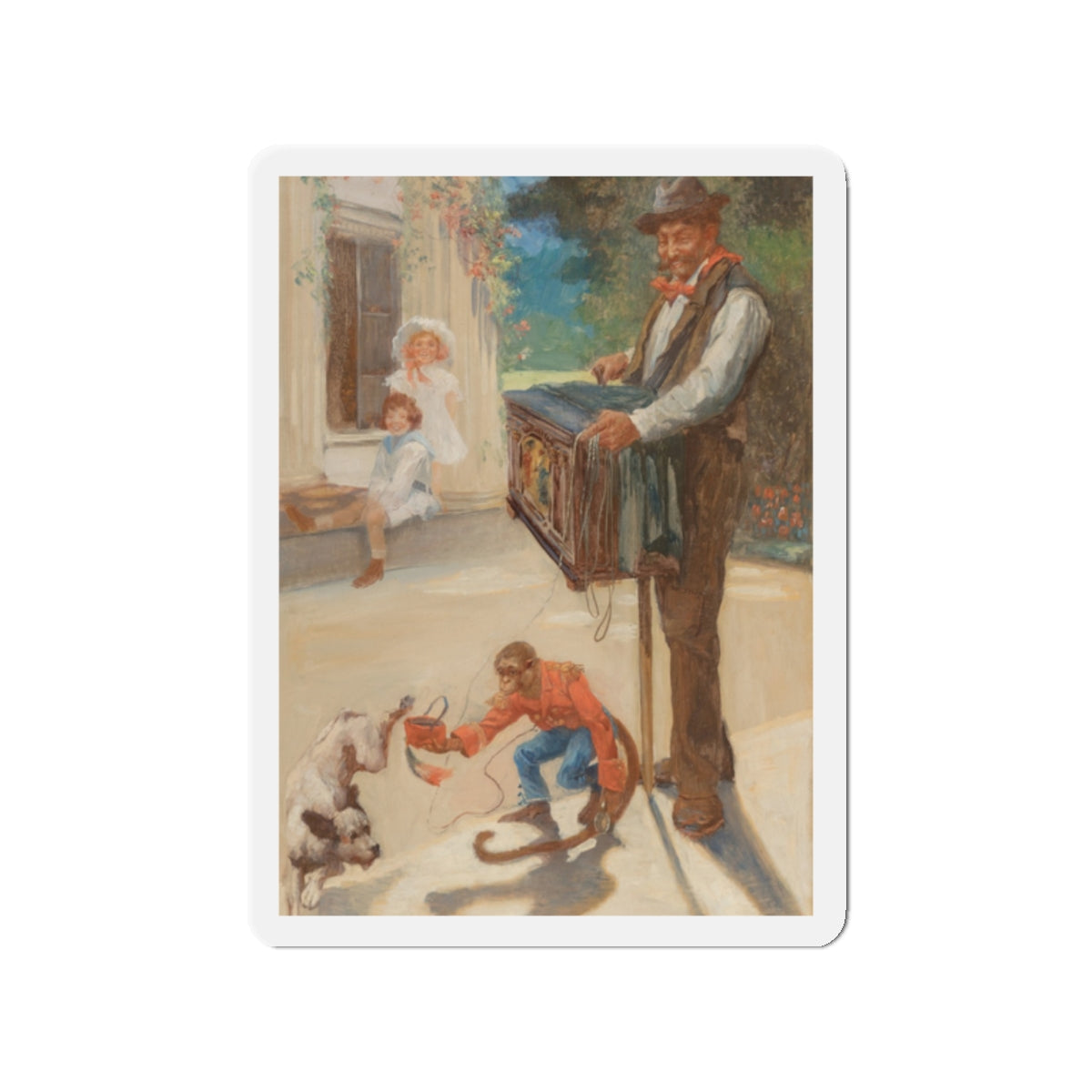 Organ Grinder with Monkey, undated advertisement (Magazine Illustration) Refrigerator Magnet-2" x 2"-The Sticker Space