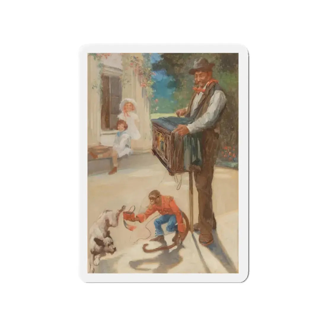 Organ Grinder with Monkey, undated advertisement (Magazine Illustration) Refrigerator Magnet 3 Inch - The Sticker Space