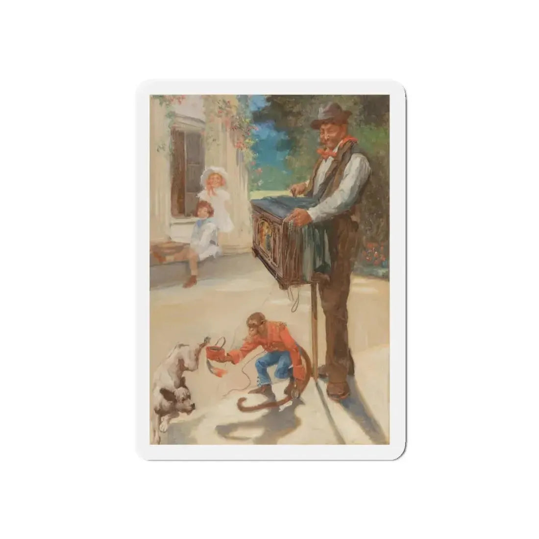 Organ Grinder with Monkey, undated advertisement (Magazine Illustration) Refrigerator Magnet 5 Inch - The Sticker Space
