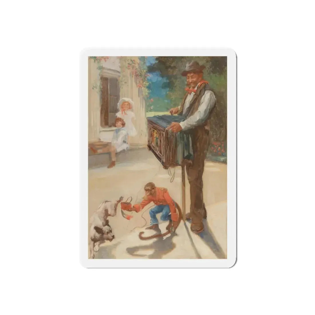 Organ Grinder with Monkey, undated advertisement (Magazine Illustration) Refrigerator Magnet - The Sticker Space