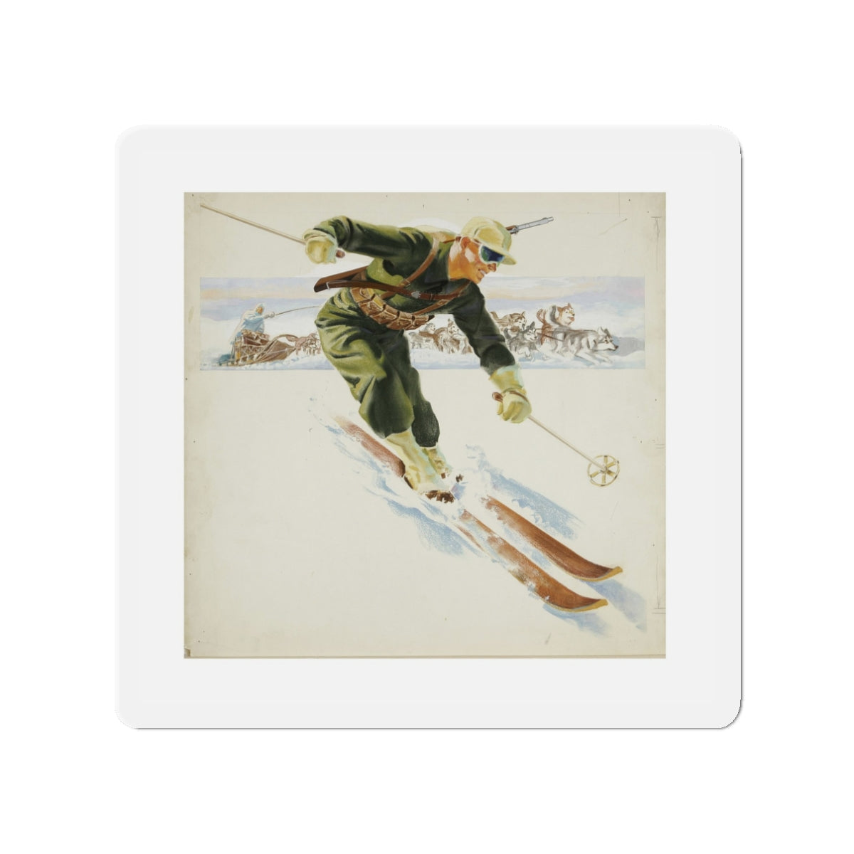 Original Illustration, c. 1945 (Magazine Illustration) Refrigerator Magnet-3" x 3"-The Sticker Space