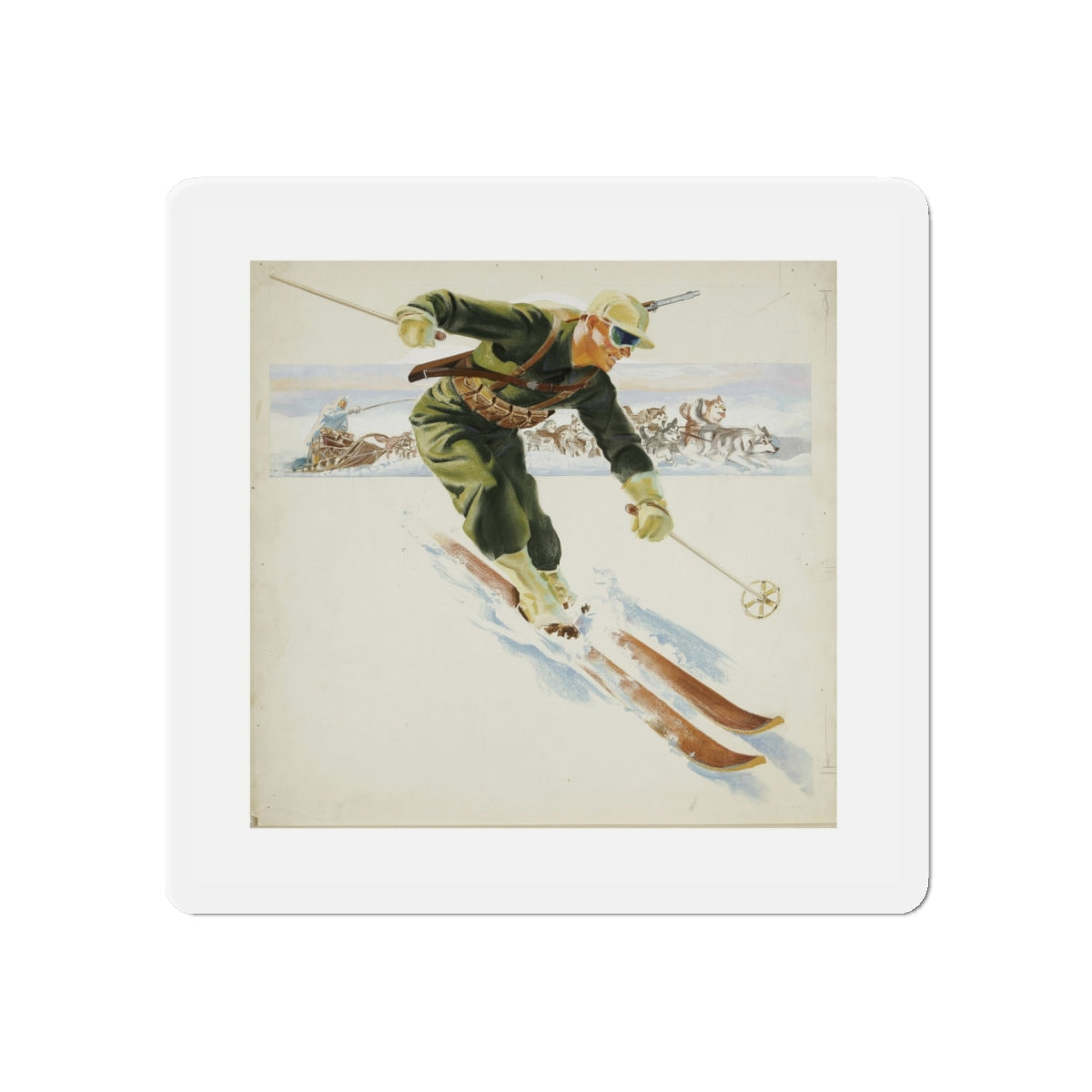 Original Illustration, c. 1945 (Magazine Illustration) Refrigerator Magnet-6 × 6"-The Sticker Space