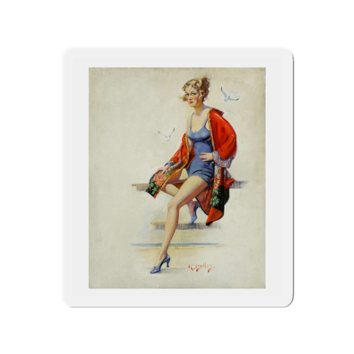 Original Pin-up (Magazine Illustration) Refrigerator Magnet-2" x 2"-The Sticker Space