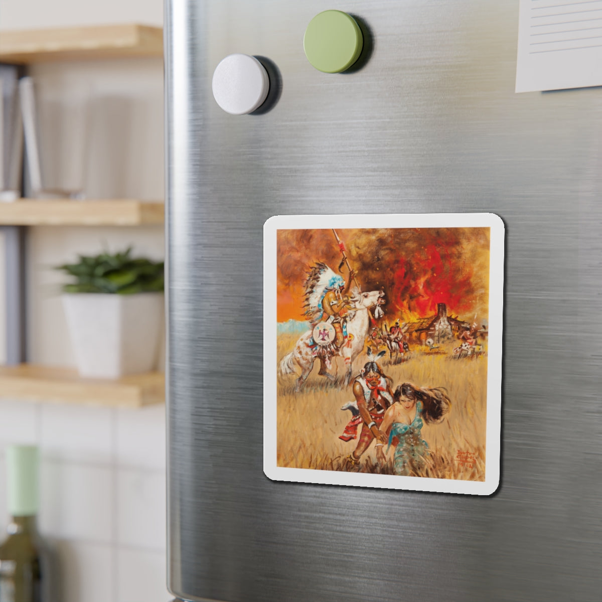 Original Western illustration, 1962 (Magazine Illustration) Refrigerator Magnet-The Sticker Space