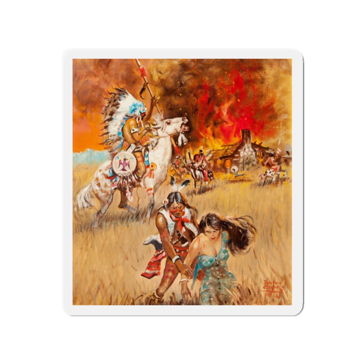 Original Western illustration, 1962 (Magazine Illustration) Refrigerator Magnet-2" x 2"-The Sticker Space