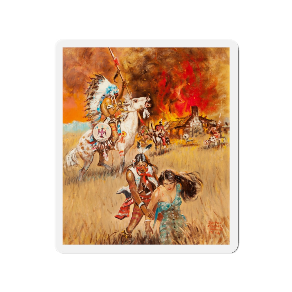 Original Western illustration, 1962 (Magazine Illustration) Refrigerator Magnet-3" x 3"-The Sticker Space