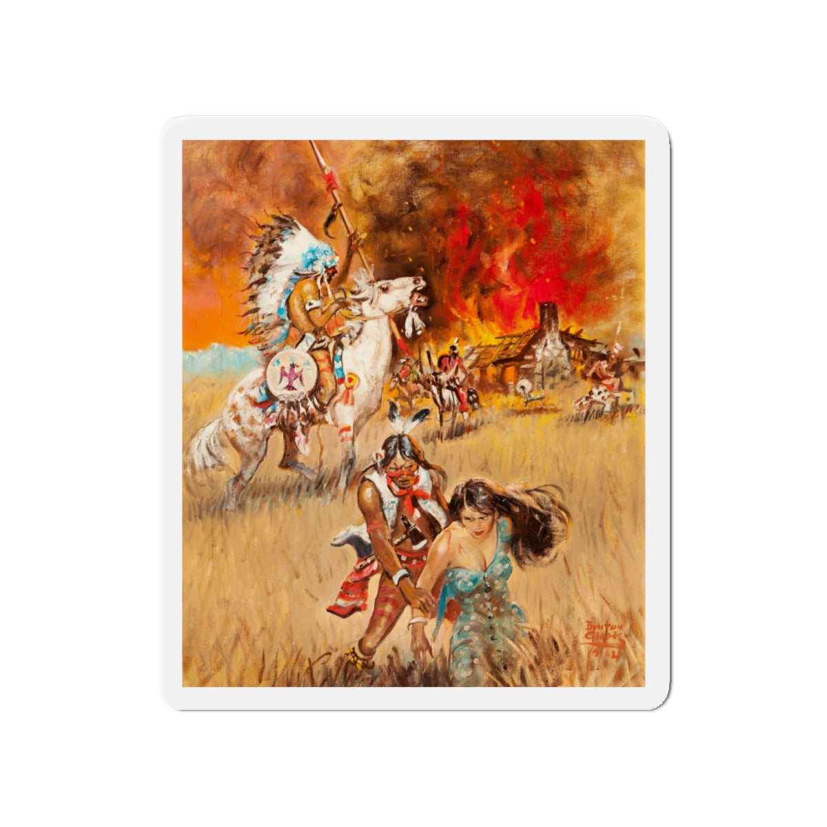 Original Western illustration, 1962 (Magazine Illustration) Refrigerator Magnet-4" x 4"-The Sticker Space