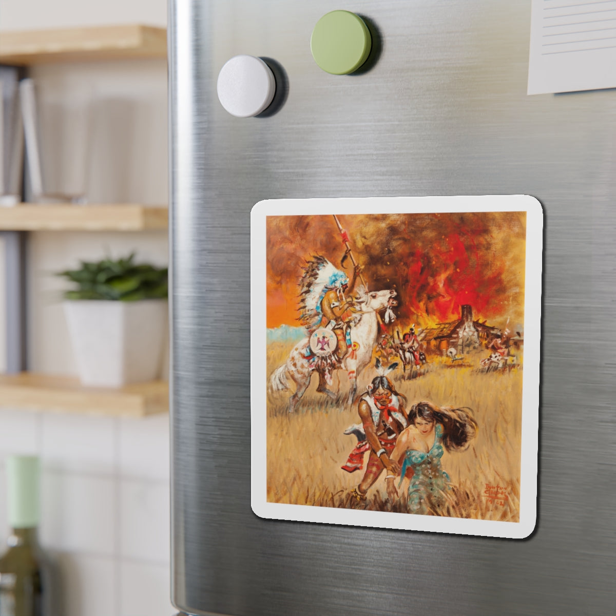 Original Western illustration, 1962 (Magazine Illustration) Refrigerator Magnet-The Sticker Space