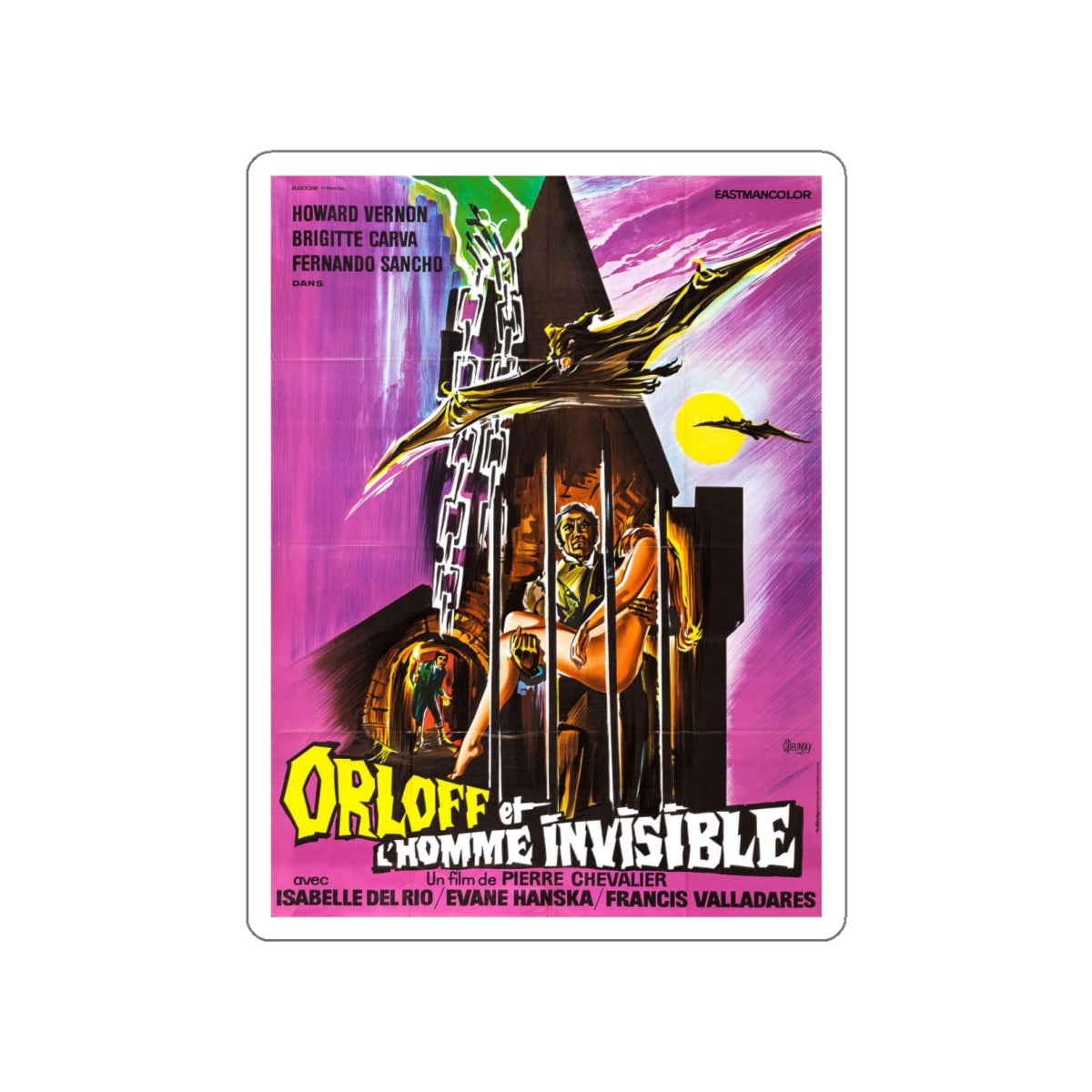 ORLOFF AGAINST THE INVISIBLE MAN (FRENCH) 1970 Movie Poster STICKER Vinyl Die-Cut Decal-White-The Sticker Space