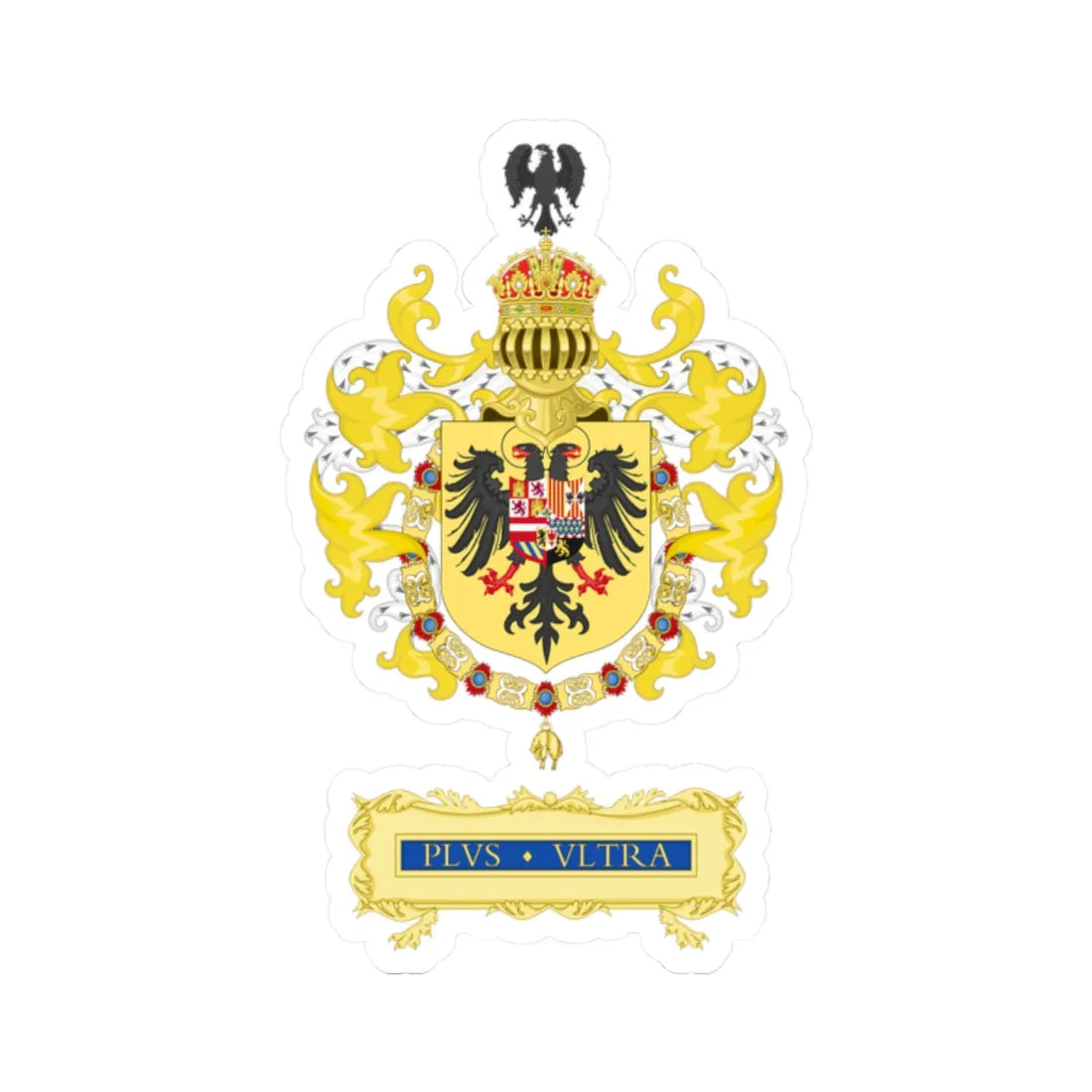 Ornamented Coat of Arms of Charles I of Spain Charles V as Holy Roman Emperor 1530-1556 (Spain) (Coat of Arms) STICKER Vinyl Kiss-Cut Decal 2 Inch White - The Sticker Space