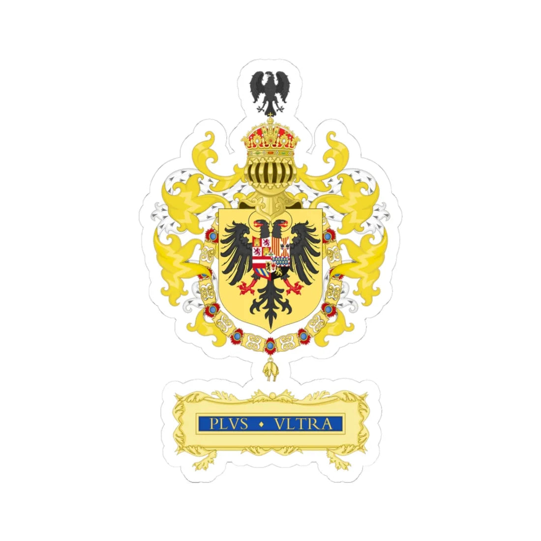 Ornamented Coat of Arms of Charles I of Spain Charles V as Holy Roman Emperor 1530-1556 (Spain) (Coat of Arms) STICKER Vinyl Kiss-Cut Decal 3 Inch White - The Sticker Space