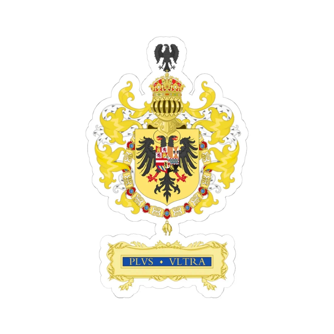 Ornamented Coat of Arms of Charles I of Spain Charles V as Holy Roman Emperor 1530-1556 (Spain) (Coat of Arms) STICKER Vinyl Kiss-Cut Decal 4 Inch White - The Sticker Space