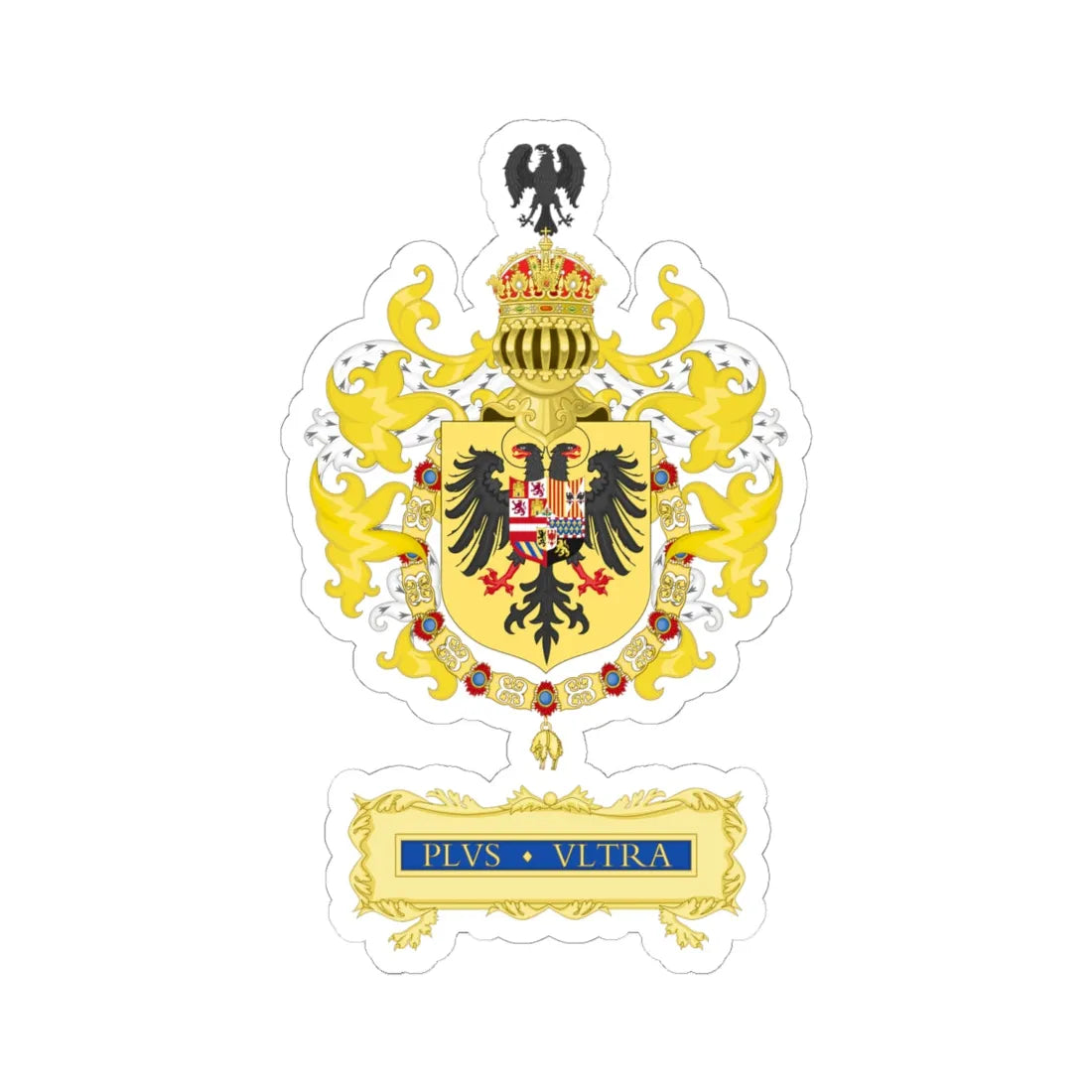 Ornamented Coat of Arms of Charles I of Spain Charles V as Holy Roman Emperor 1530-1556 (Spain) (Coat of Arms) STICKER Vinyl Kiss-Cut Decal 6 Inch White - The Sticker Space