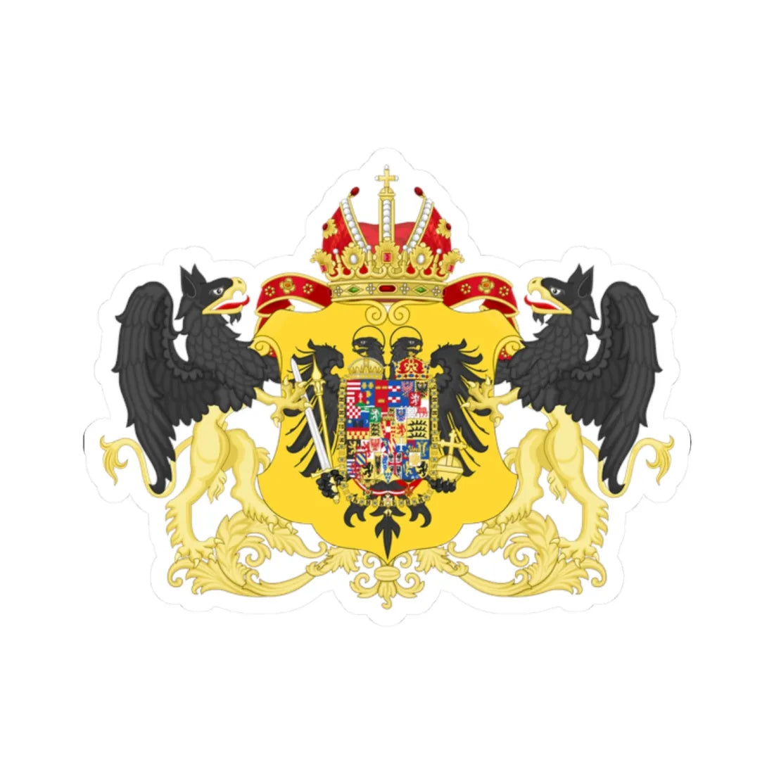 Ornamented Coat of Arms of Leopold II and Francis II Holy Roman Emperors (Austria) (Coat of Arms) STICKER Vinyl Kiss-Cut Decal 2 Inch White - The Sticker Space