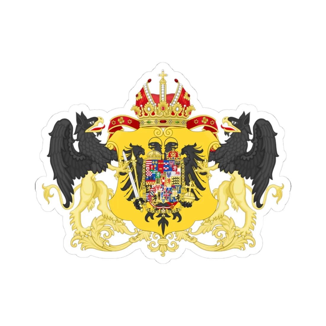 Ornamented Coat of Arms of Leopold II and Francis II Holy Roman Emperors (Austria) (Coat of Arms) STICKER Vinyl Kiss-Cut Decal 3 Inch White - The Sticker Space