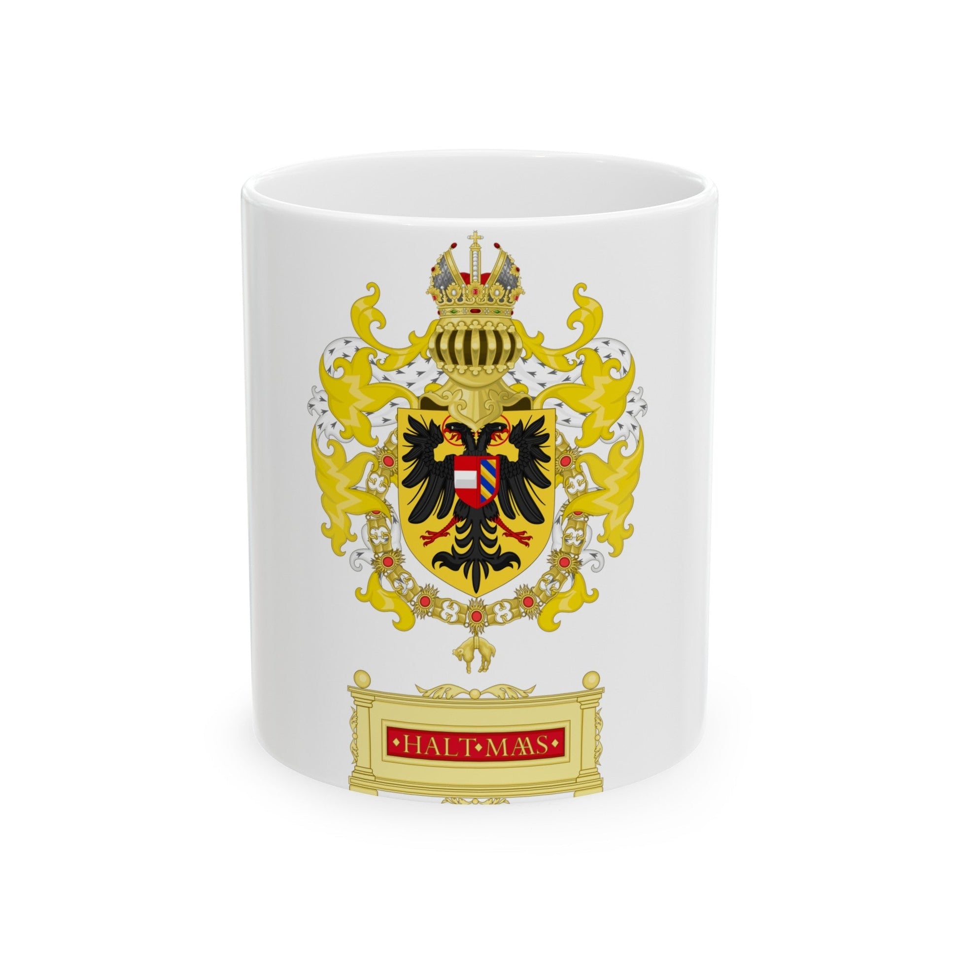 Ornamented Coat of Arms of Maximilian I, Holy Roman Emperor - White Coffee Mug-11oz-The Sticker Space