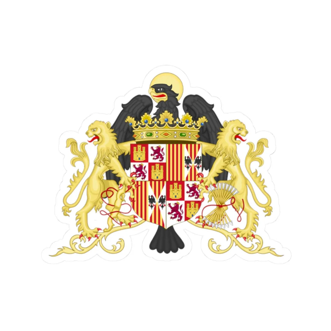 Ornamented Coat of Arms of Queen Isabella of Castile 1474-1492 (Spain) (Coat of Arms) STICKER Vinyl Kiss-Cut Decal 2 Inch White - The Sticker Space