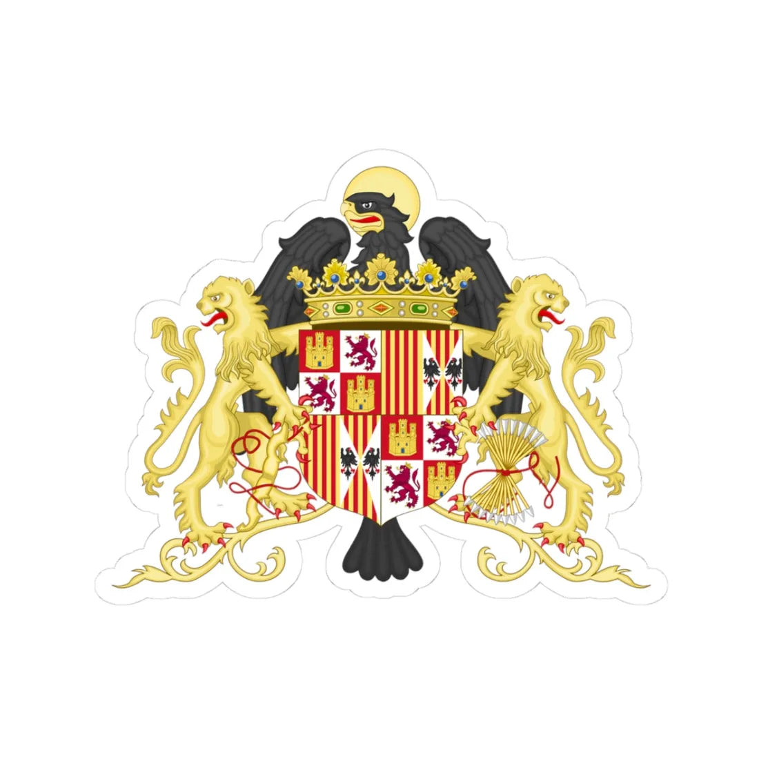 Ornamented Coat of Arms of Queen Isabella of Castile 1474-1492 (Spain) (Coat of Arms) STICKER Vinyl Kiss-Cut Decal 3 Inch White - The Sticker Space