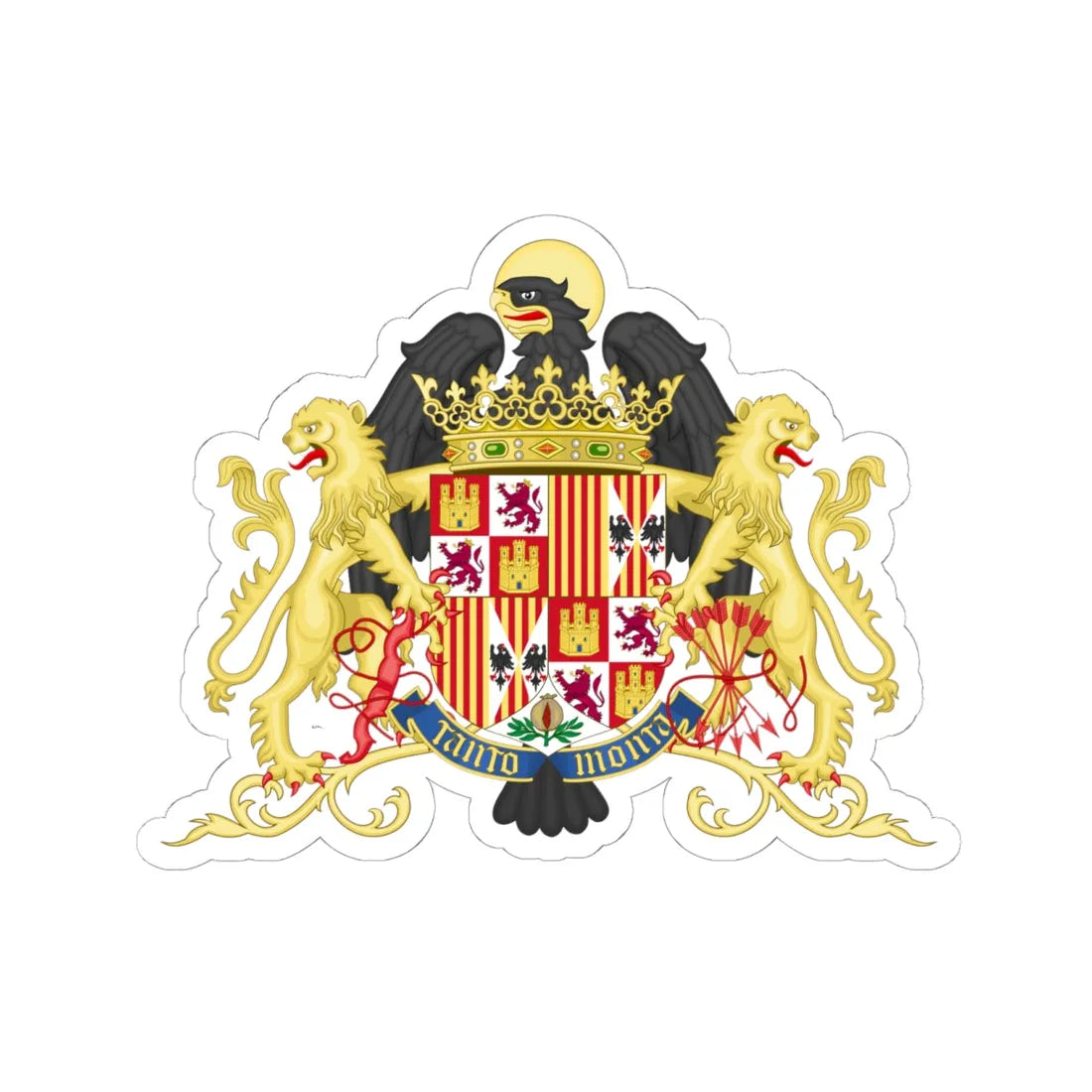 Ornamented Coat of Arms of Queen Isabella of Castile 1492-1504 (Spain) (Coat of Arms) STICKER Vinyl Kiss-Cut Decal 6 Inch White - The Sticker Space