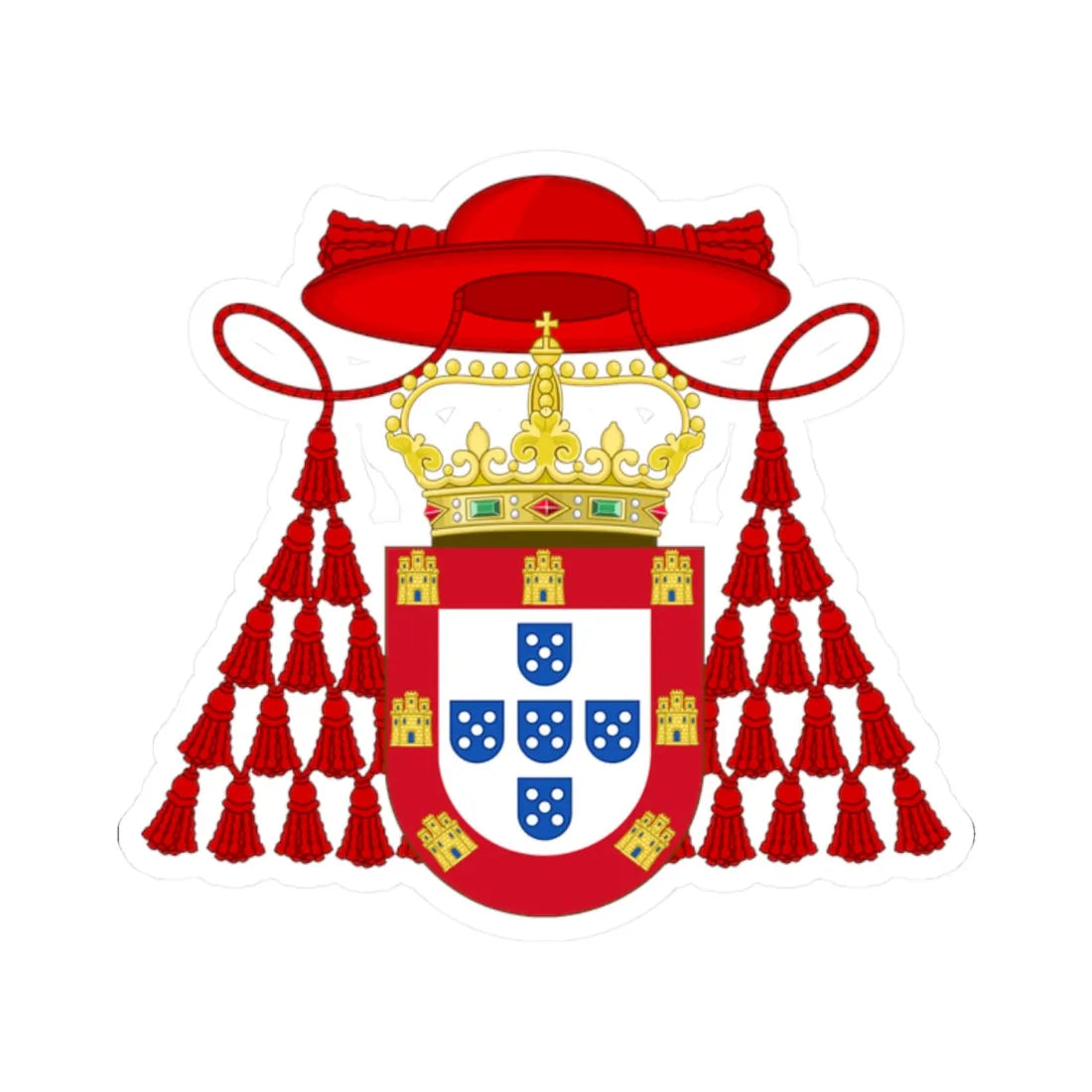 Ornamented Royal Coat of Arms of Cardinal Henry I of Portugal (Portugal) (Coat of Arms) STICKER Vinyl Kiss-Cut Decal 2 Inch White - The Sticker Space