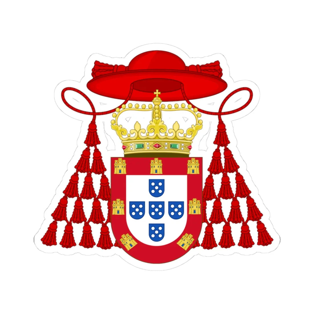Ornamented Royal Coat of Arms of Cardinal Henry I of Portugal (Portugal) (Coat of Arms) STICKER Vinyl Kiss-Cut Decal 3 Inch White - The Sticker Space