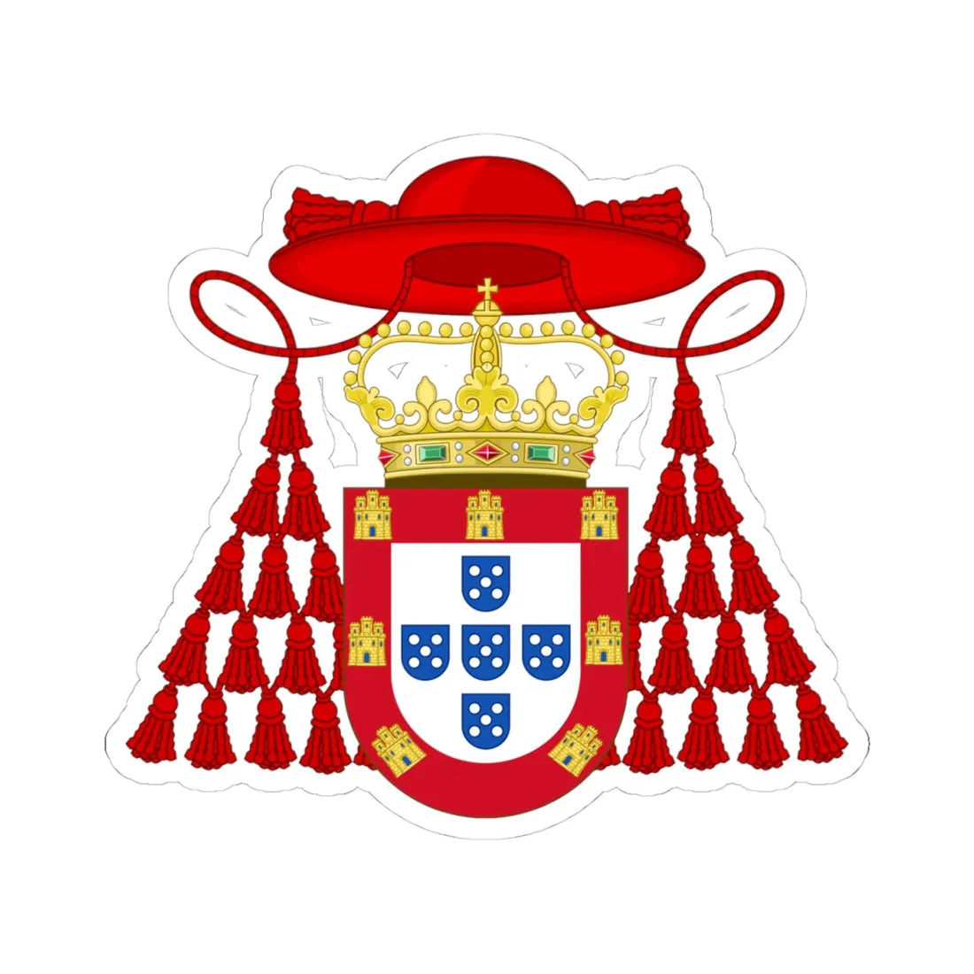 Ornamented Royal Coat of Arms of Cardinal Henry I of Portugal (Portugal) (Coat of Arms) STICKER Vinyl Kiss-Cut Decal 4 Inch White - The Sticker Space