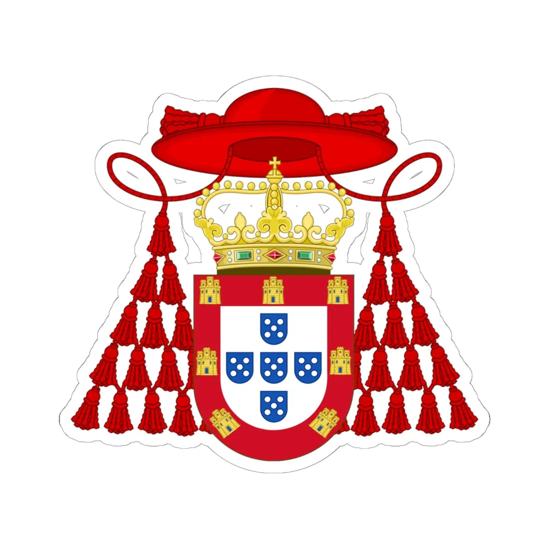 Ornamented Royal Coat of Arms of Cardinal Henry I of Portugal (Portugal) (Coat of Arms) STICKER Vinyl Kiss-Cut Decal 6 Inch White - The Sticker Space