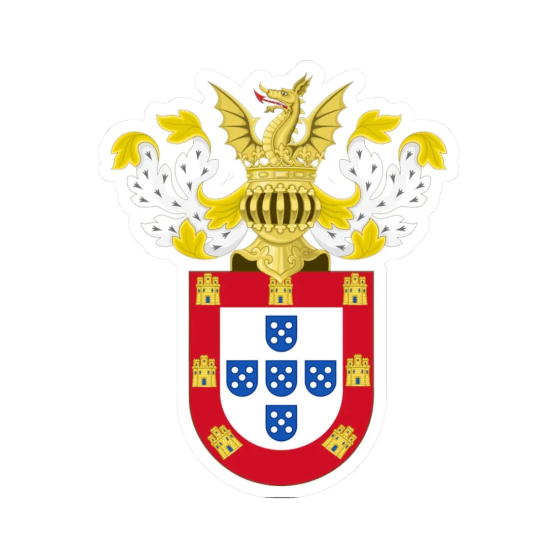 Ornamented Royal Coat of Arms of Portugal Philip I (Portugal) (Coat of Arms) STICKER Vinyl Kiss-Cut Decal 2 Inch White - The Sticker Space